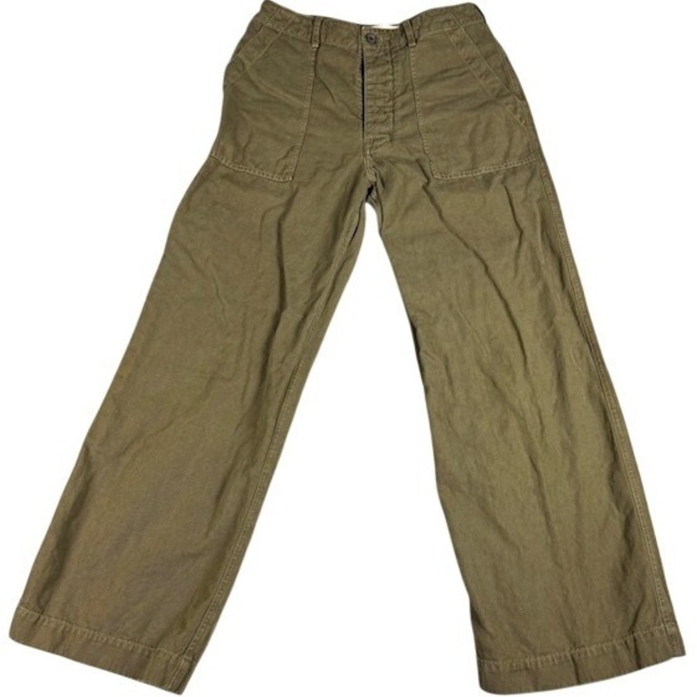 Nili Lotan Pants Womens 2 Olive Green Military Wide Leg Cotton Linen Button Fly